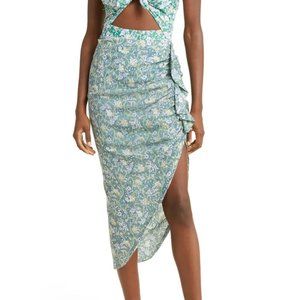 VERONICA BEARD Hazel Ruffle Asymmetric Skirt in Seafoam Multi